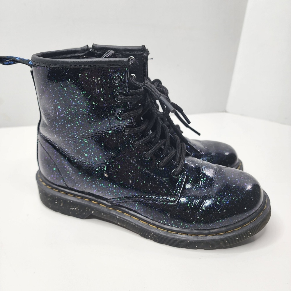 Dr. Martens Youth/Kids Sz 4  1460 J Black Cosmic Glitter Boots -27050001 Zip/Tie
